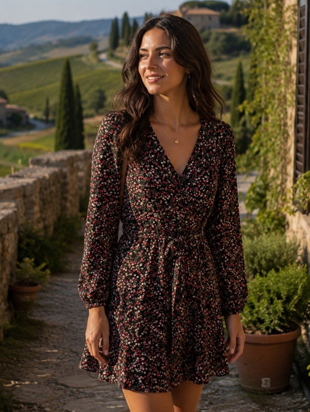 Nine Britton Keri Long Sleeve Wrap Dress Size L - Light Floral Summer Mini